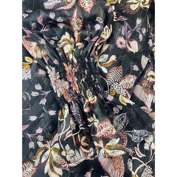 Sabina Musayev Geneva Floral Dress Sheer Metallic Black Sheer Long Sleeve Sz XS - Picture 7 of 15